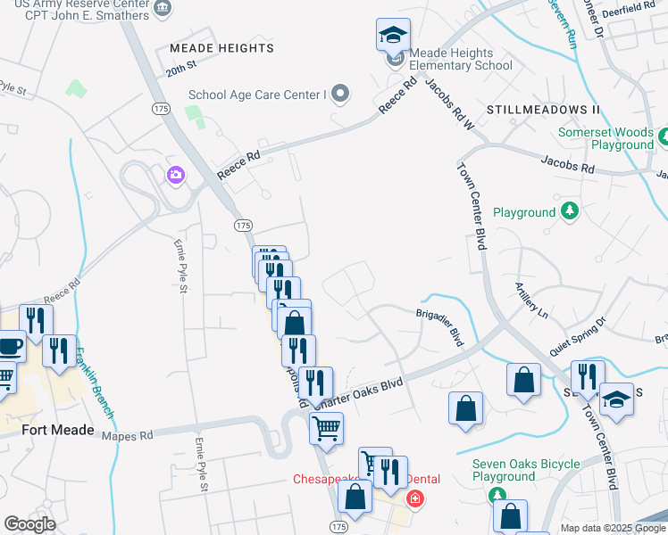 map of restaurants, bars, coffee shops, grocery stores, and more near 2198 Commissary Circle in Odenton