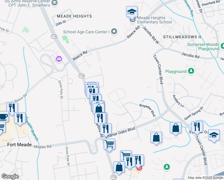 map of restaurants, bars, coffee shops, grocery stores, and more near 2198 Commissary Circle in Odenton