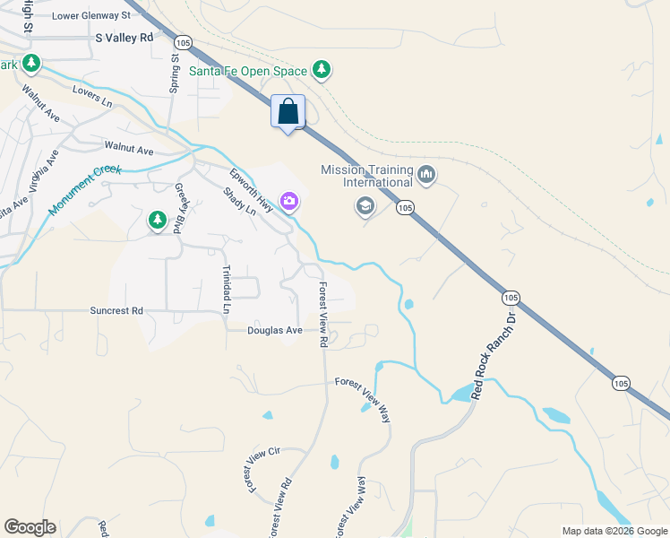 map of restaurants, bars, coffee shops, grocery stores, and more near 721 Forest View Road in Monument