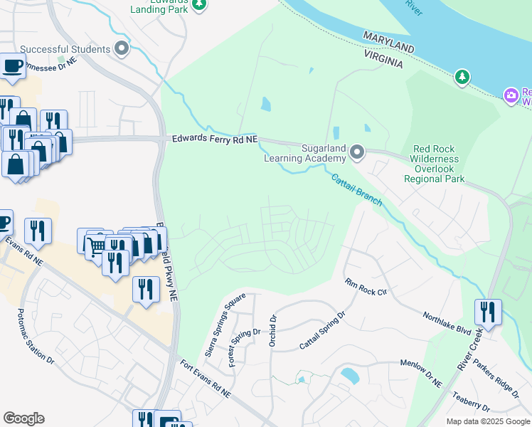 map of restaurants, bars, coffee shops, grocery stores, and more near 18324 Sugar Snap Circle in Leesburg