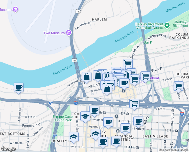 map of restaurants, bars, coffee shops, grocery stores, and more near 101 West Red Bridge Road in Kansas City