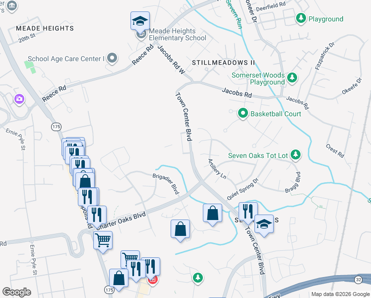 map of restaurants, bars, coffee shops, grocery stores, and more near 2027 Pinecroft Court in Odenton