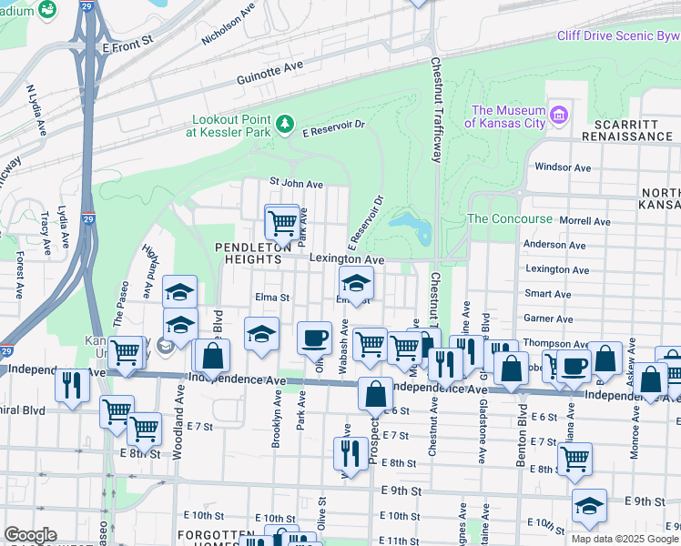 map of restaurants, bars, coffee shops, grocery stores, and more near 312 Wabash Avenue in Kansas City