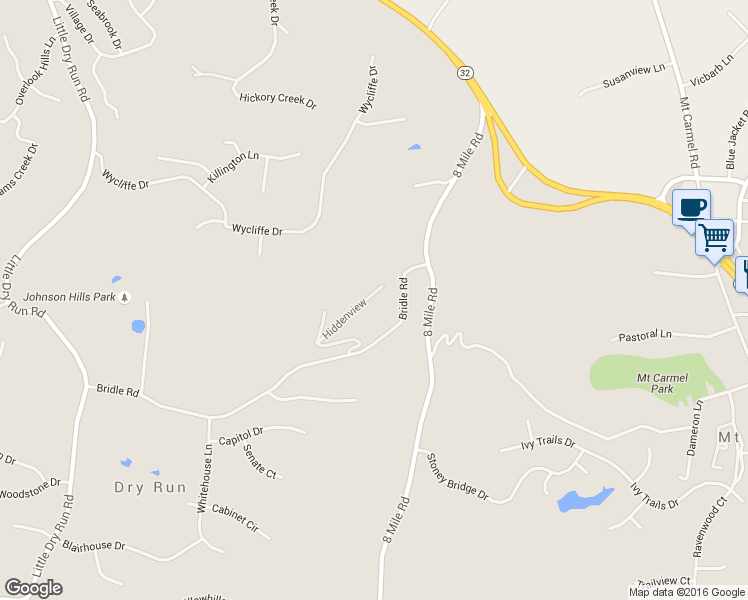 map of restaurants, bars, coffee shops, grocery stores, and more near 8330 Bridle Road in Cincinnati