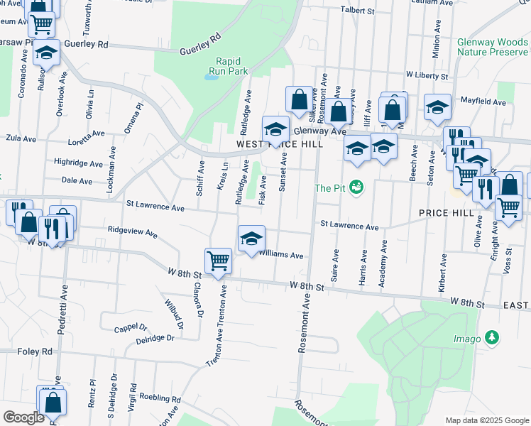 map of restaurants, bars, coffee shops, grocery stores, and more near 1004 Fisk Avenue in Cincinnati