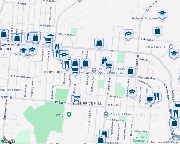 map of restaurants, bars, coffee shops, grocery stores, and more near 1021 Fairbanks Avenue in Cincinnati