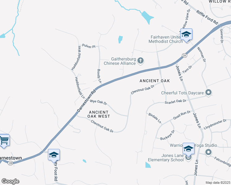 map of restaurants, bars, coffee shops, grocery stores, and more near 13316 Darnestown Road in Gaithersburg