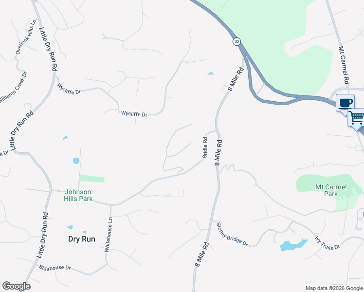 map of restaurants, bars, coffee shops, grocery stores, and more near 8330 Bridle Road in Cincinnati