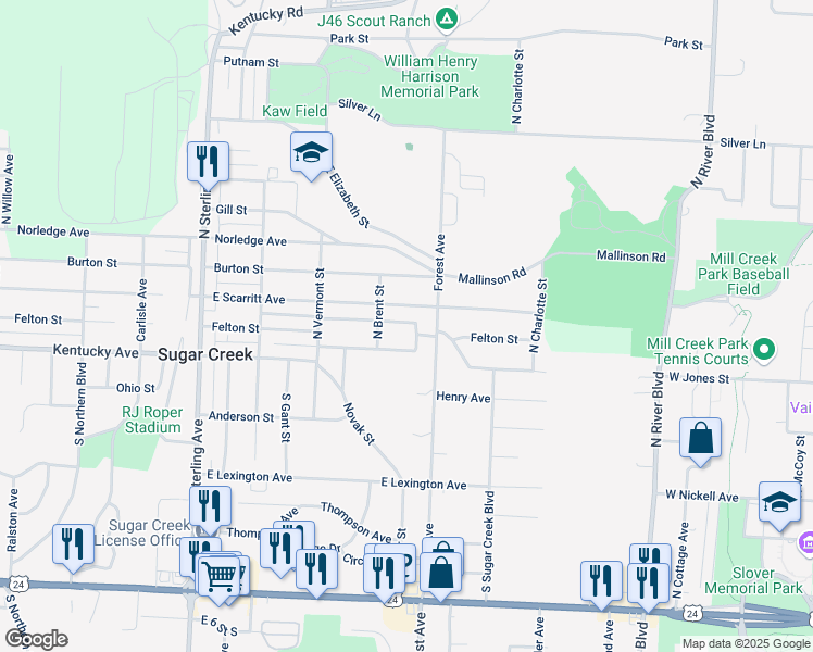 map of restaurants, bars, coffee shops, grocery stores, and more near 11610 Haynes Street in Sugar Creek