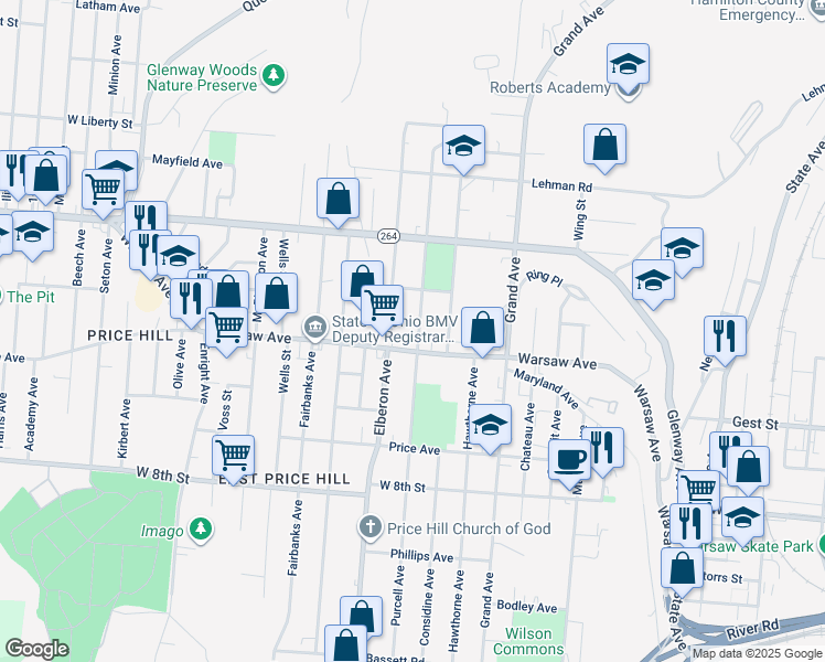 map of restaurants, bars, coffee shops, grocery stores, and more near 1026 Purcell Avenue in Cincinnati