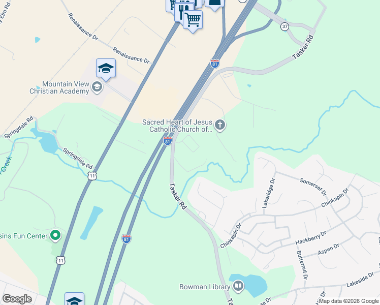 map of restaurants, bars, coffee shops, grocery stores, and more near 234 Schramm Loop in Stephens City