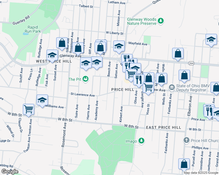 map of restaurants, bars, coffee shops, grocery stores, and more near 1026 Beech Avenue in Cincinnati