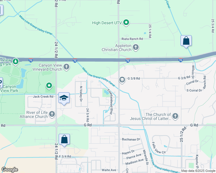 map of restaurants, bars, coffee shops, grocery stores, and more near 733 Lakeview Court in Grand Junction