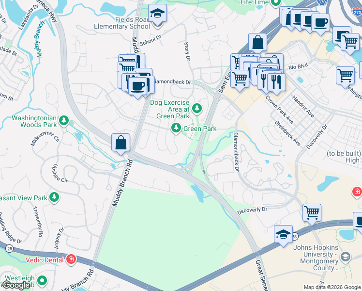 map of restaurants, bars, coffee shops, grocery stores, and more near 817 Curry Ford Lane in Gaithersburg