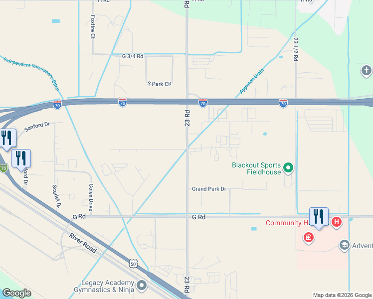 map of restaurants, bars, coffee shops, grocery stores, and more near 2298 Logos Ct in Grand Junction
