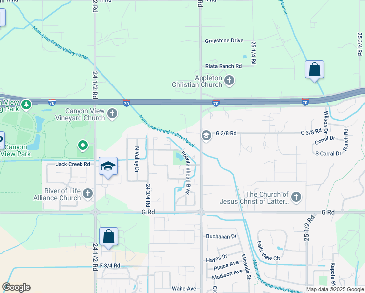 map of restaurants, bars, coffee shops, grocery stores, and more near 733 Lakeview Court in Grand Junction