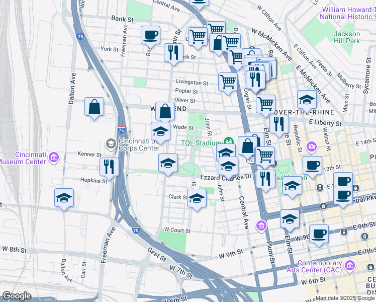 map of restaurants, bars, coffee shops, grocery stores, and more near 715 Peru Drive in Cincinnati