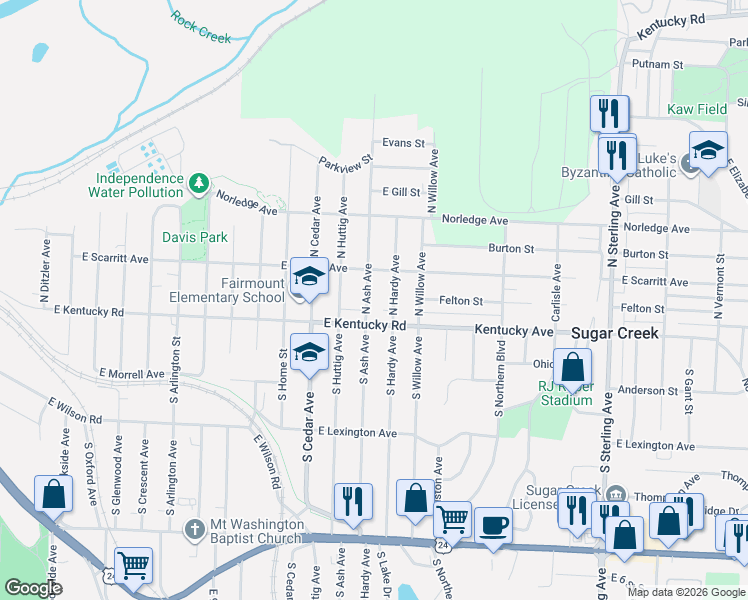 map of restaurants, bars, coffee shops, grocery stores, and more near 123 North Ash Avenue in Independence