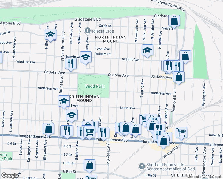 map of restaurants, bars, coffee shops, grocery stores, and more near 138 Drury Avenue in Kansas City