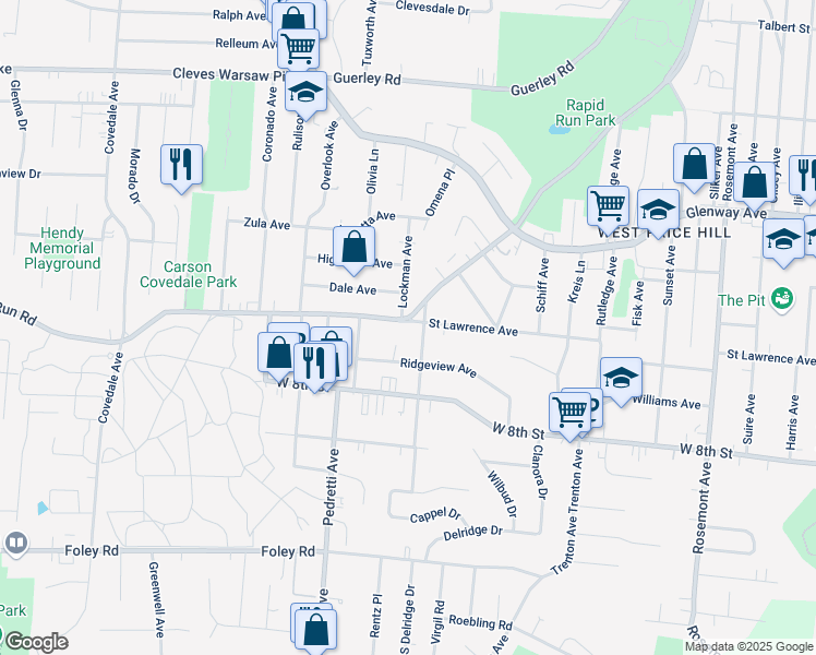 map of restaurants, bars, coffee shops, grocery stores, and more near 4403 Rapid Run Road in Cincinnati
