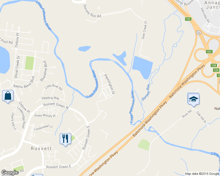 map of restaurants, bars, coffee shops, grocery stores, and more near 8043 Ians Alley in Laurel