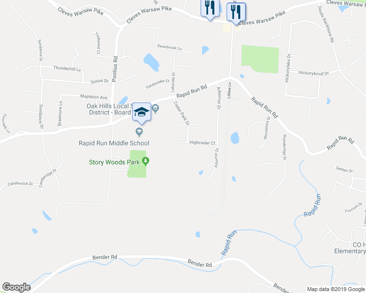 map of restaurants, bars, coffee shops, grocery stores, and more near 6207 Highcedar Court in Cincinnati