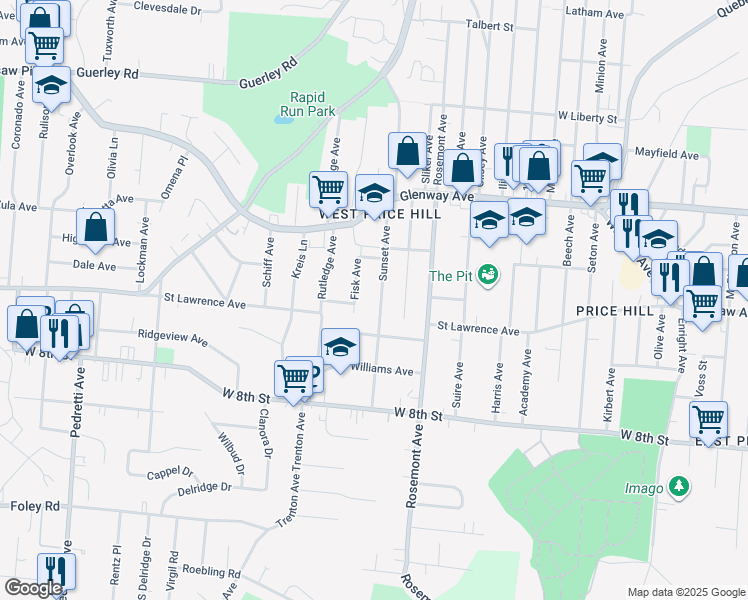 map of restaurants, bars, coffee shops, grocery stores, and more near 1019 Sunset Avenue in Cincinnati