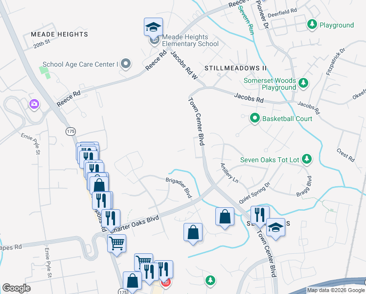 map of restaurants, bars, coffee shops, grocery stores, and more near 112 Pinecove Court in Odenton