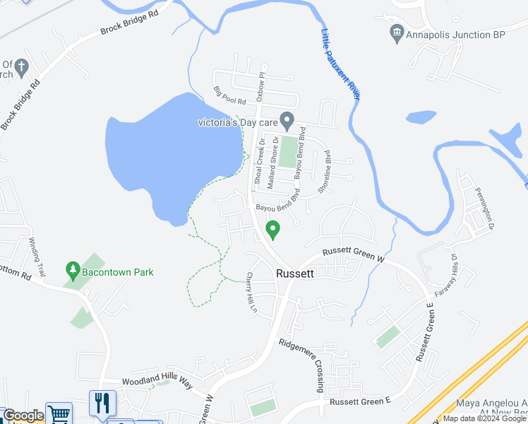 map of restaurants, bars, coffee shops, grocery stores, and more near 8200 Swamp Rose Place in Laurel