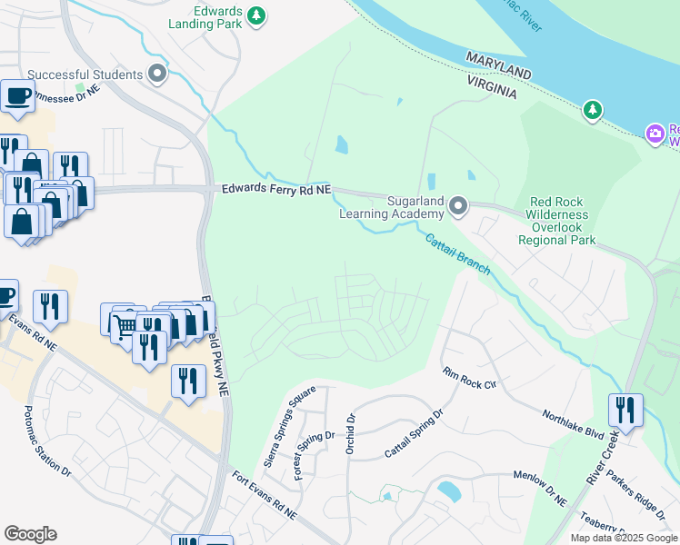 map of restaurants, bars, coffee shops, grocery stores, and more near 18261 Hobbes Rest Lane in Leesburg