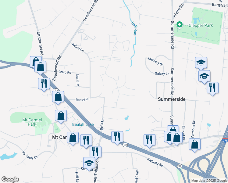 map of restaurants, bars, coffee shops, grocery stores, and more near 545 Forest Ridge Court in Cincinnati