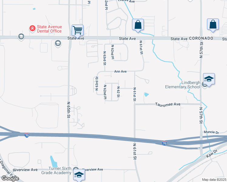map of restaurants, bars, coffee shops, grocery stores, and more near 643 North 62nd Terrace in Kansas City