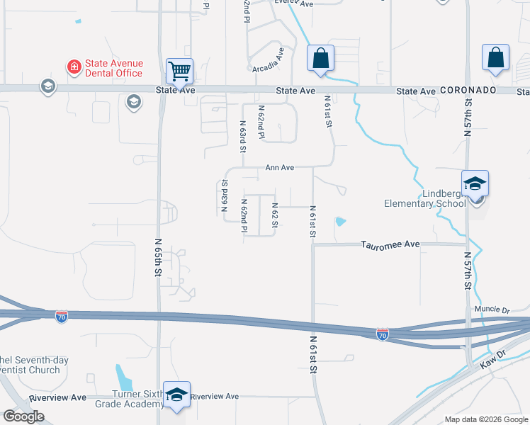 map of restaurants, bars, coffee shops, grocery stores, and more near 643 North 62nd Terrace in Kansas City