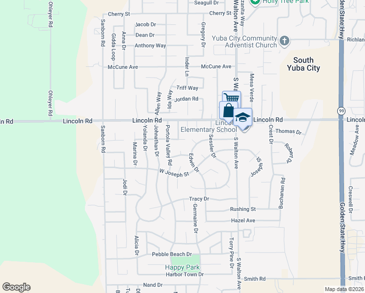 map of restaurants, bars, coffee shops, grocery stores, and more near 1134 Leonard Court in Yuba City