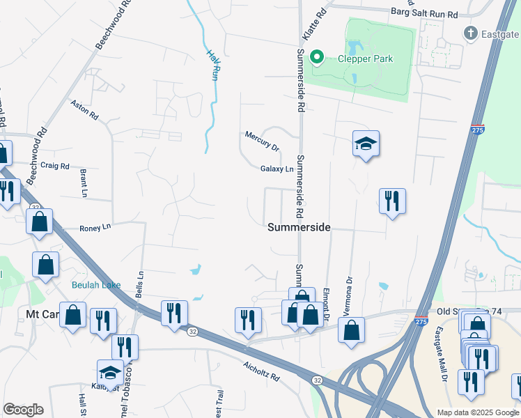 map of restaurants, bars, coffee shops, grocery stores, and more near 4629 Clayton Drive in Cincinnati