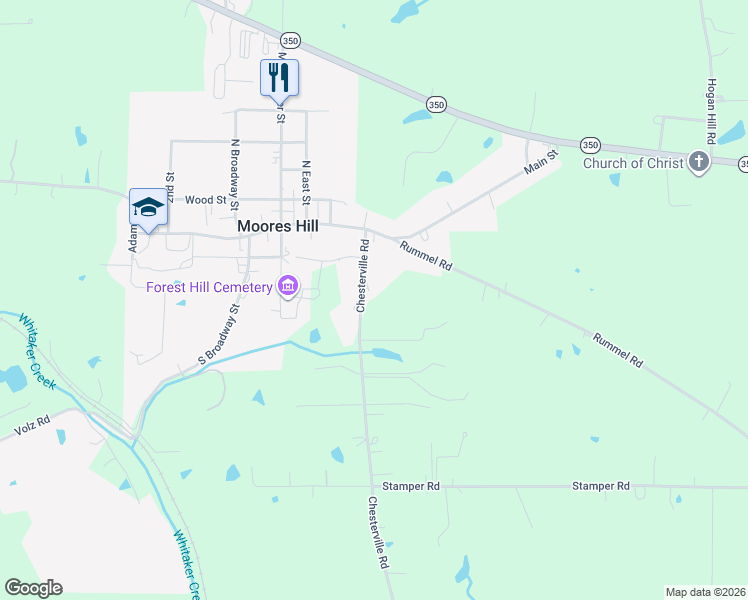 map of restaurants, bars, coffee shops, grocery stores, and more near 14638 Chesterville Road in Moores Hill