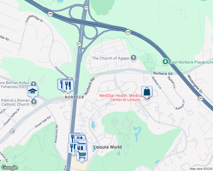 map of restaurants, bars, coffee shops, grocery stores, and more near 12 Fitzhugh Court in Silver Spring