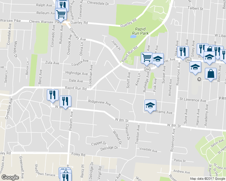 map of restaurants, bars, coffee shops, grocery stores, and more near 4501 Clearview Avenue in Cincinnati
