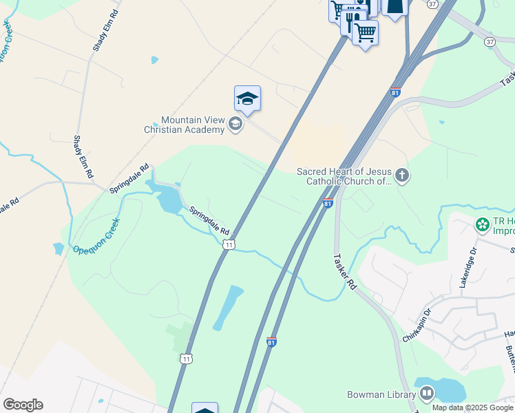 map of restaurants, bars, coffee shops, grocery stores, and more near 4227 Valley Pike in Winchester
