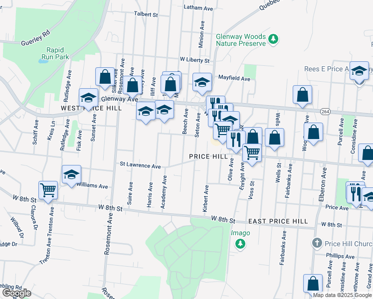 map of restaurants, bars, coffee shops, grocery stores, and more near 1026 Beech Avenue in Cincinnati