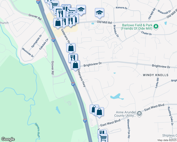 map of restaurants, bars, coffee shops, grocery stores, and more near 18 Arrowleaf Drive in Millersville