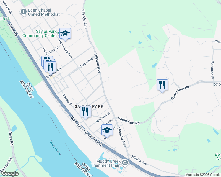 map of restaurants, bars, coffee shops, grocery stores, and more near 6402 Hillside Avenue in Cincinnati