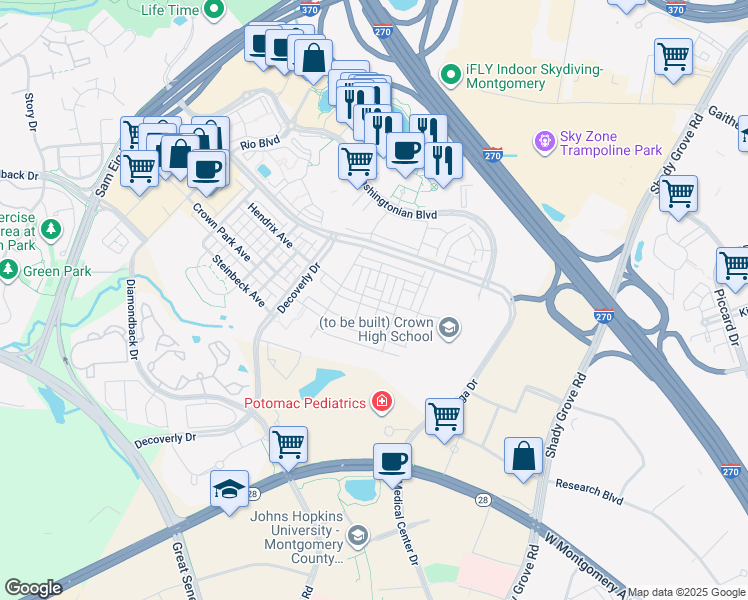 map of restaurants, bars, coffee shops, grocery stores, and more near 1033 Rockwell Avenue in Gaithersburg