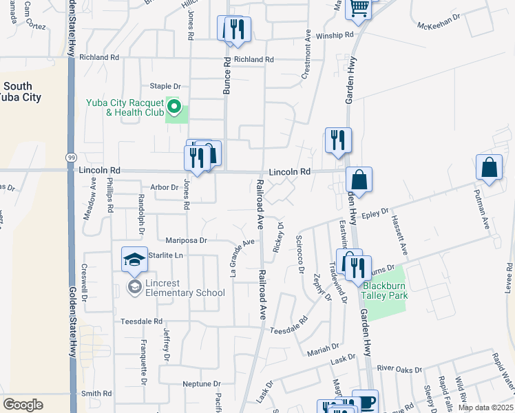 map of restaurants, bars, coffee shops, grocery stores, and more near 803 Graystone Court in Yuba City