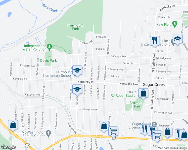 map of restaurants, bars, coffee shops, grocery stores, and more near 123 North Ash Avenue in Independence