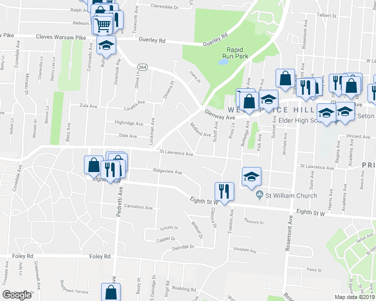 map of restaurants, bars, coffee shops, grocery stores, and more near 4501 Clearview Avenue in Cincinnati