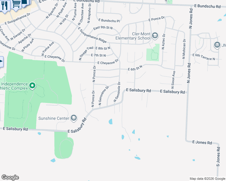 map of restaurants, bars, coffee shops, grocery stores, and more near 414 North Cochise Drive in Independence