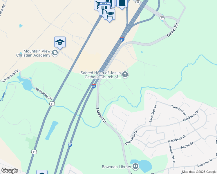 map of restaurants, bars, coffee shops, grocery stores, and more near 234 Schramm Loop in Stephens City