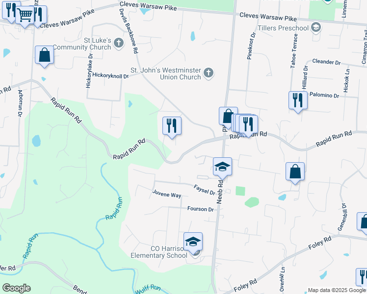 map of restaurants, bars, coffee shops, grocery stores, and more near 942 Countryridge Lane in Cincinnati