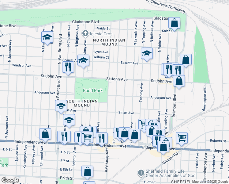 map of restaurants, bars, coffee shops, grocery stores, and more near 138 Drury Avenue in Kansas City